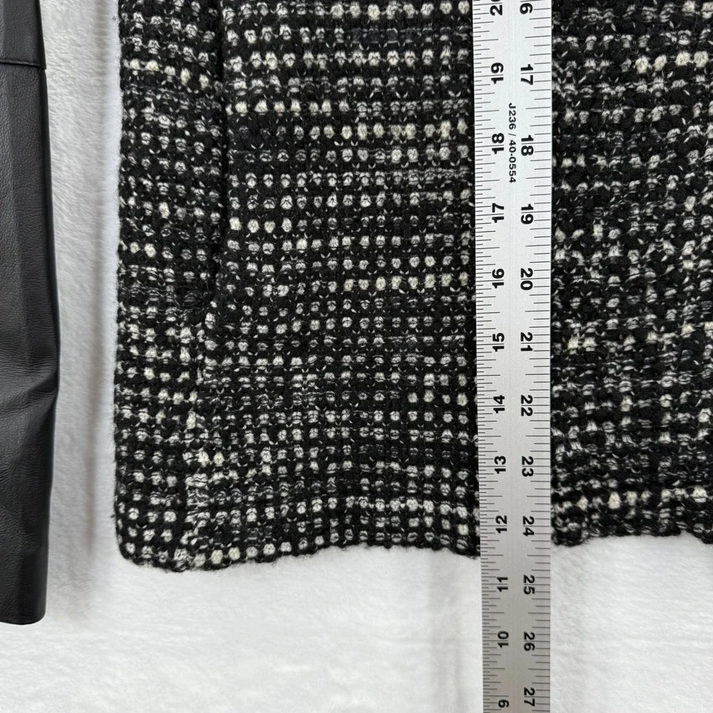 Vince Tweed Leather Moto Jacket Black‎ White Fringe Womens Size M